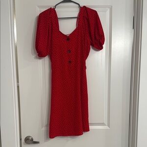 Elegant Red Puff Sleeve Dress